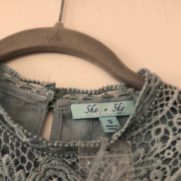 - Women's Light Blue Lace Detail Top - Picture 10 of 10